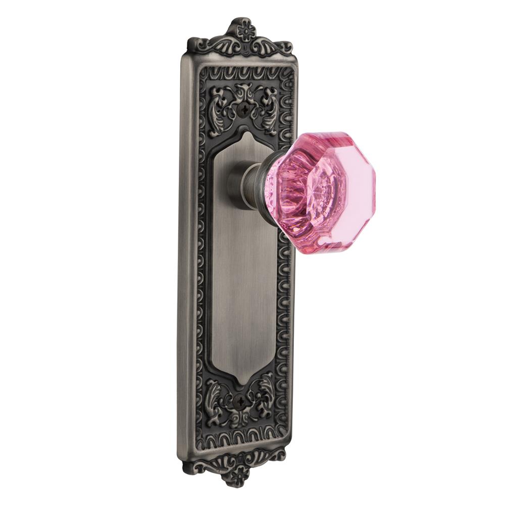 Nostalgic Warehouse EADWAP Colored Crystal Egg & Dart Plate Privacy Waldorf Pink Door Knob in Antique Pewter